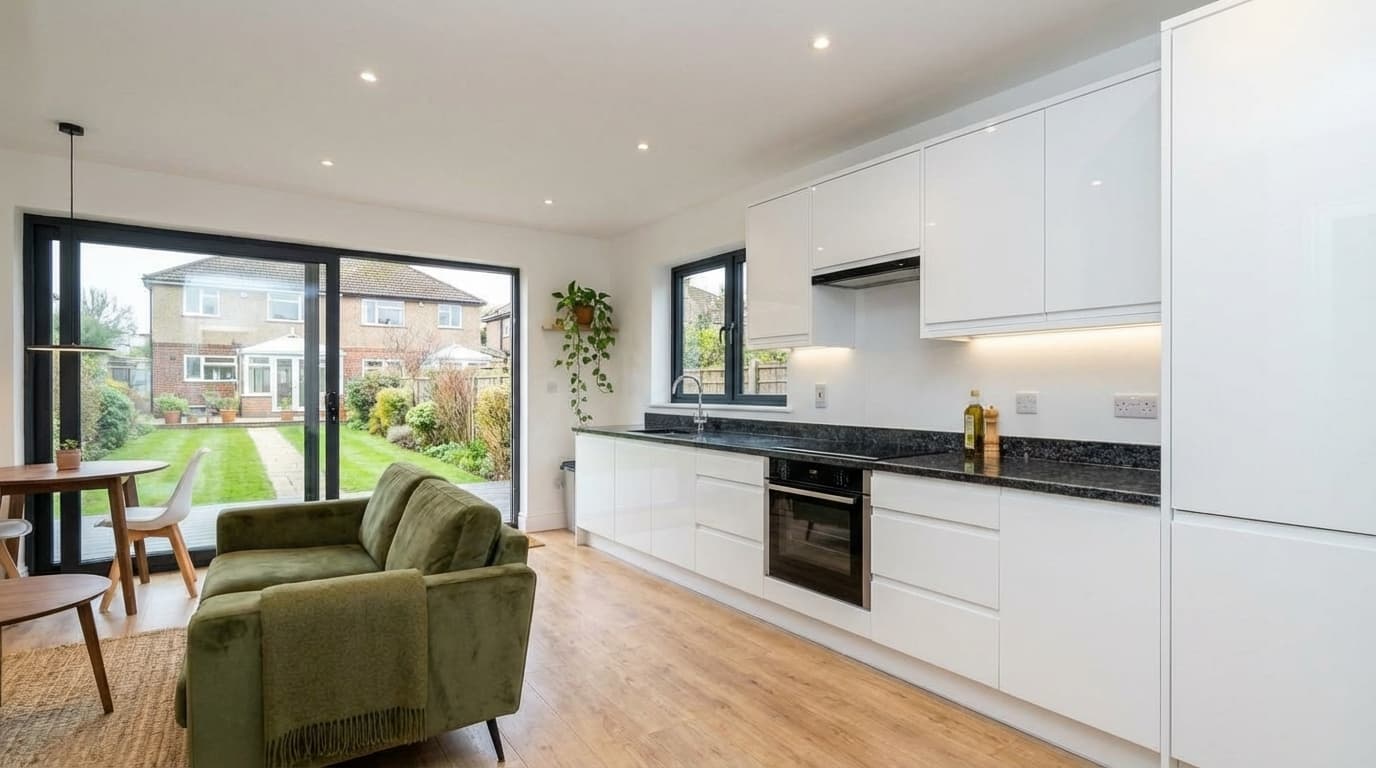 Open-plan living area from entrance angle