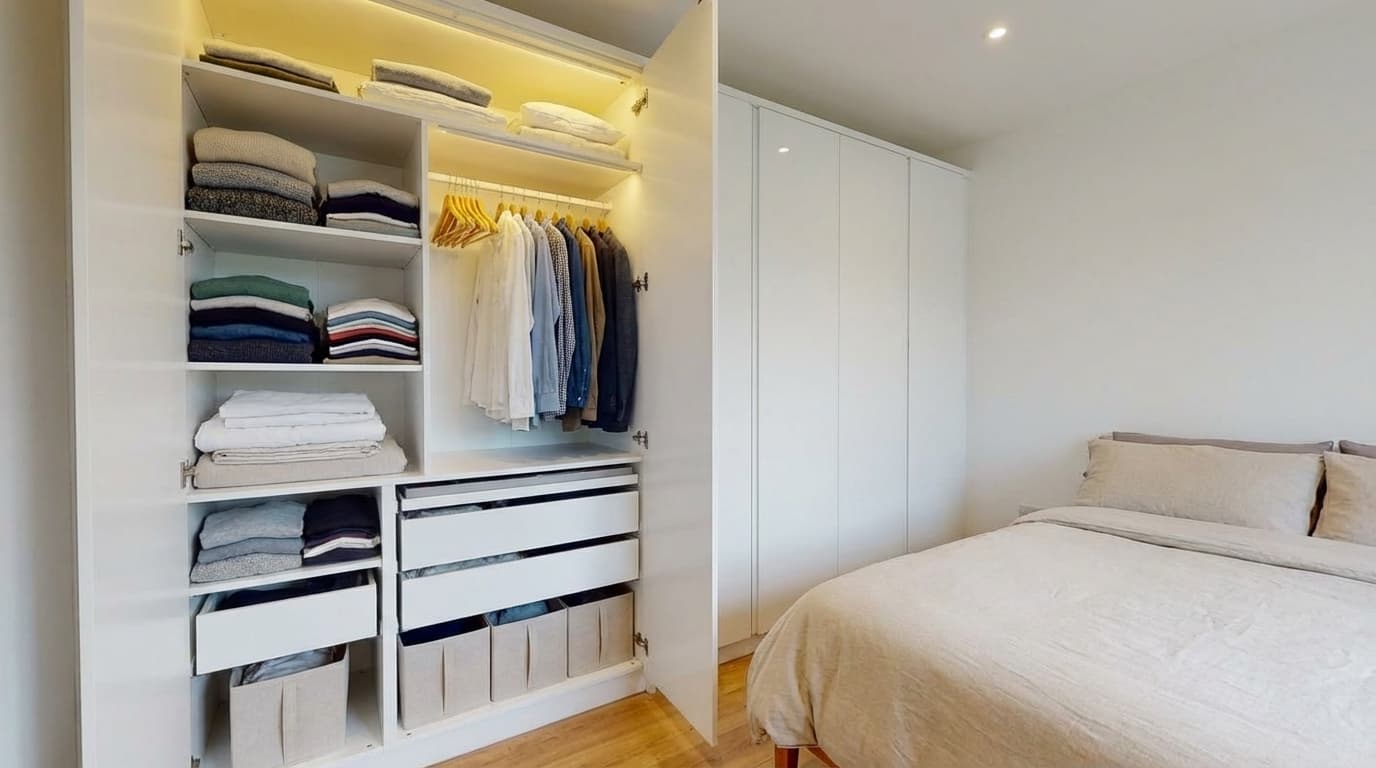 Bedroom with built-in wardrobe storage