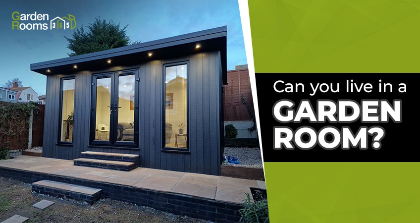 Modern garden room depicted as potential living space.