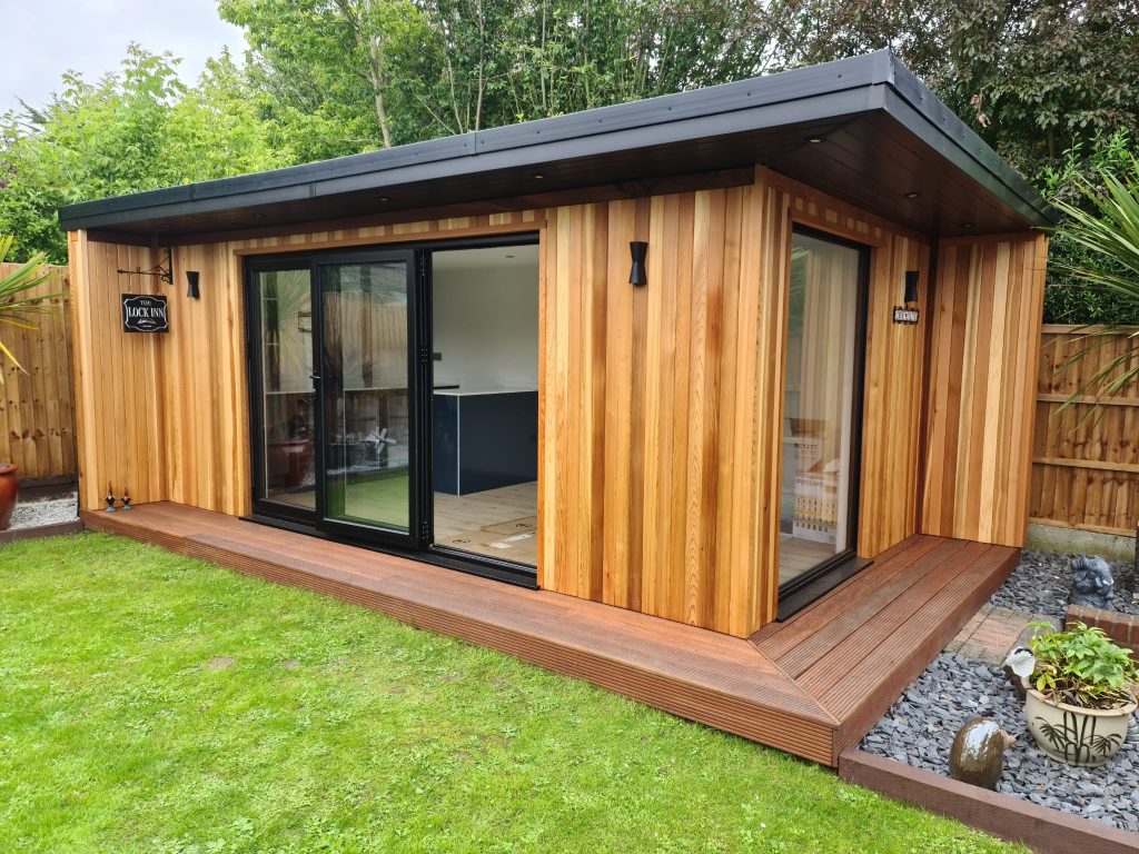 Modern garden room equipped for comfortable, year-round living space.