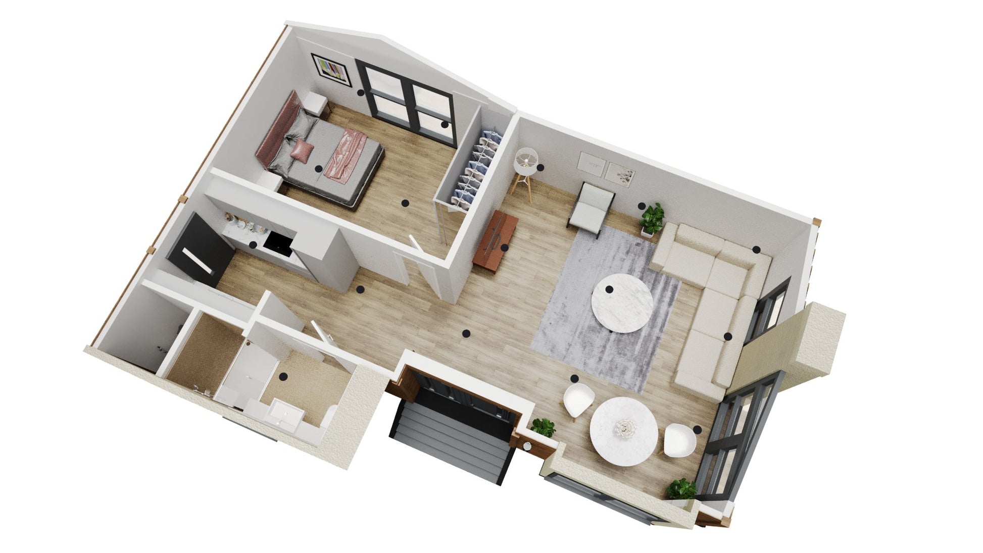Compact granny annexe floor plan with modern layout and design.