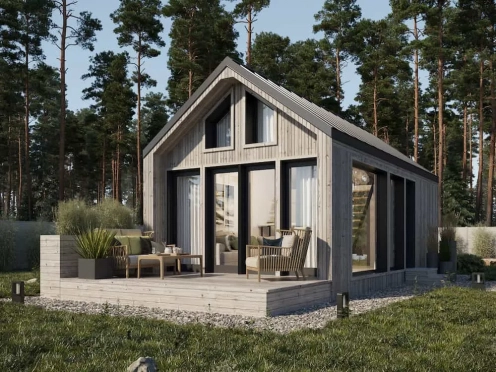 Modern granny annexe nestled in a lush garden setting.