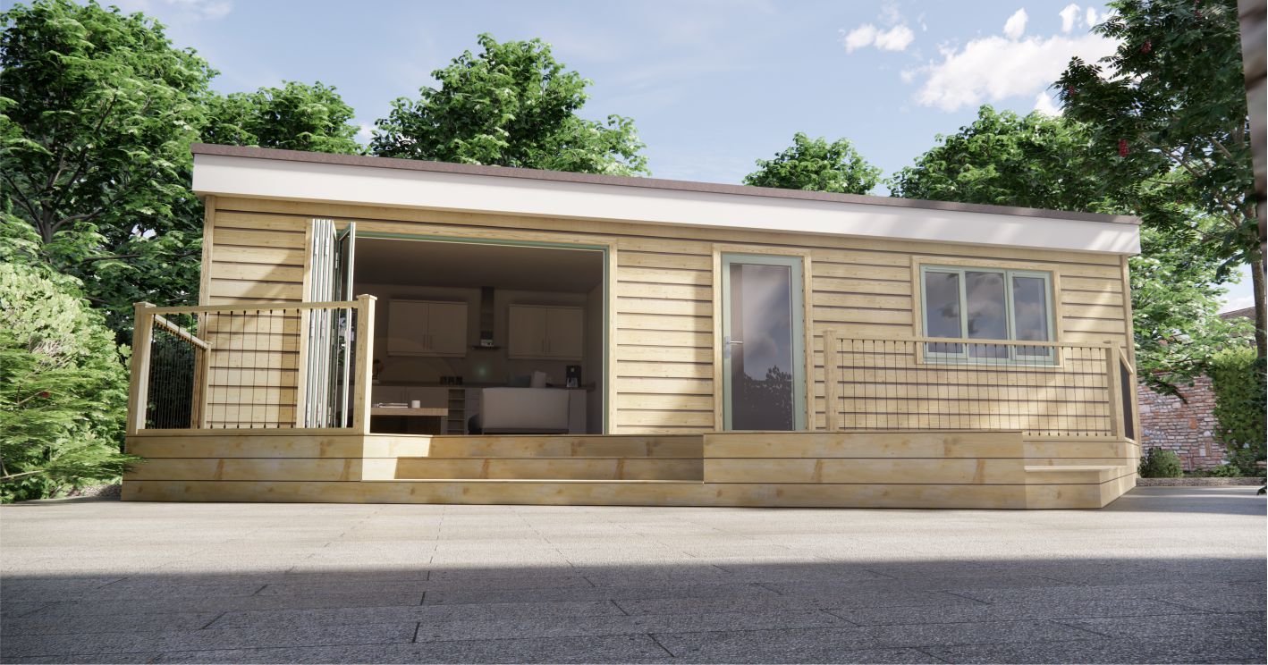Modern granny annexe suitable for rental in lush surroundings.
