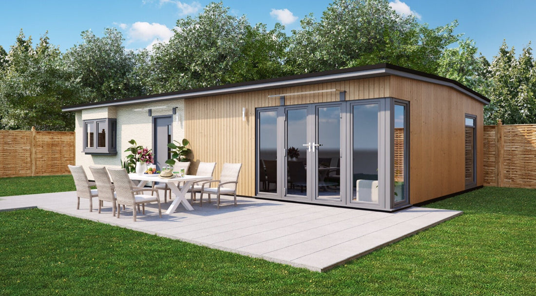 Modern granny annexe with spacious outdoor dining area.