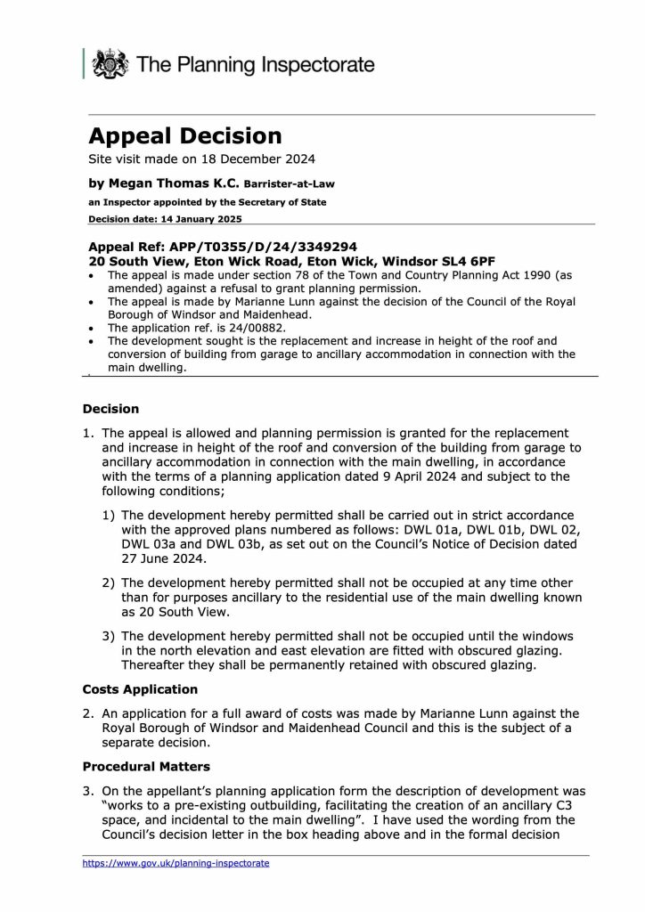 Planning permission appeal document for a granny annexe.